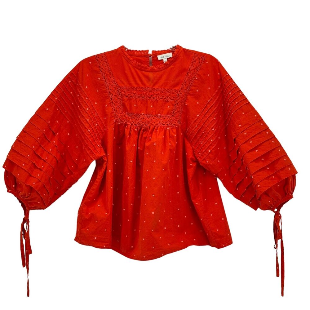 Ella Moss Balloon Sleeve Top Women's S Lyra Boho Crochet Prairie Peasant Blouse